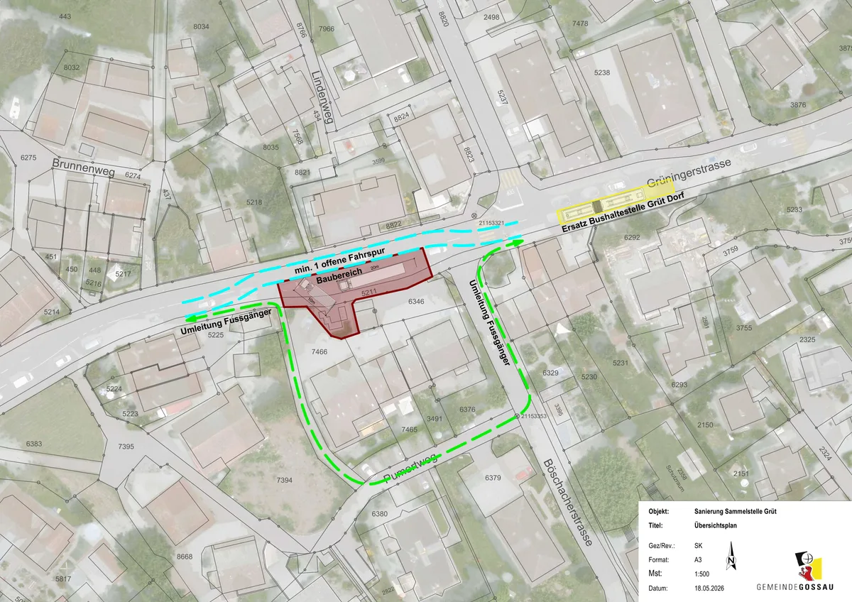 So wird der Verkehr während der Arbeiten umgeleitet. Man sieht die Verkehrsumleitung in einer Grafik.